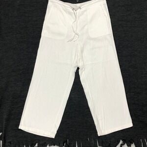 Westport Linen‎ Blend Cropped Wide Leg Drawstring Pants White XL